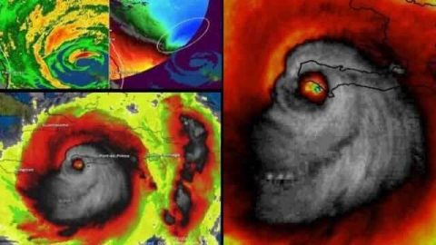 NASA,飓风马修露脸,诡异画面,惊悚,卫星图,超级飓风,骷髅脸,